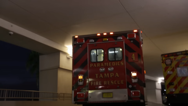 An Ambulance Arriving at A Hospital Entrance